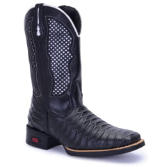 Bota Texana Masculina em Couro Preta Escamada