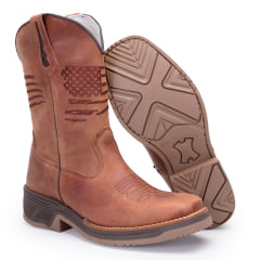 Bota Texana Masculina em Couro Solado Jump Bandeira