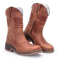 Bota Texana Masculina em Couro Solado Jump Bandeira