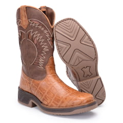 Bota Texana Masculina em Couro Solado Jump Cromo Whisky