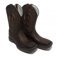 Bota Texana Masculina Country Bordado Laser Marrom