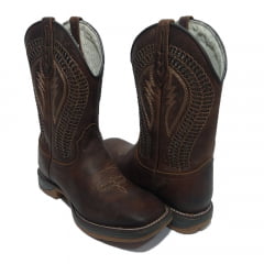 Bota Texana Masculina Country Bordado Laser Marrom