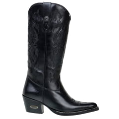 Bota Western Feminina Bico Fino Couro Nobre Preta