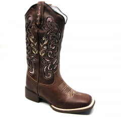 Bota Country Feminina Cano Longo Laser Bico Quadrado 