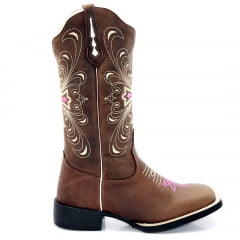 Bota Texana Country Feminina Cano Longo Cruz Rosa