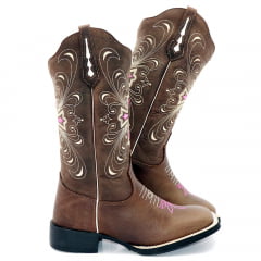 Bota Texana Country Feminina Cano Longo Cruz Rosa