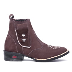 Bota Botina Country Bico Quadrado Bainha Para Canivete de Couro Marrom