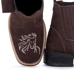 Bota Botina Country Bico Quadrado Bainha Para Canivete de Couro Marrom