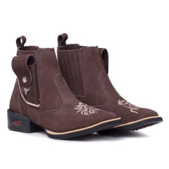 Bota Botina Country Bico Quadrado Bainha Para Canivete de Couro Marrom