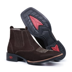 Bota Botina Texana Masculina Cano Curto Couro Bico Quadrado.