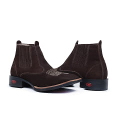 Bota Botina Texana Masculina Cano Curto Couro Bico Quadrado