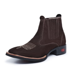 Bota Botina Texana Masculina Cano Curto Couro Bico Quadrado