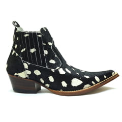 Botina Bico Fino Masculina Couro Bovino Pêlo Preta