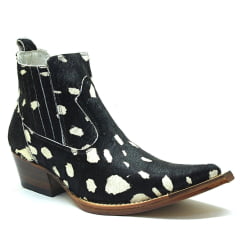 Botina Bico Fino Masculina Couro Bovino Pêlo Preta