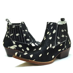 Botina Bico Fino Masculina Couro Bovino Pêlo Preta