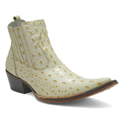 Botina Bico Fino Masculina em Couro Legítimo Solado de Couro