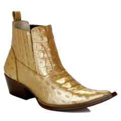 BOTINA/BOTA CANO CURTO COUNTRY MASCULINA COURO DOURADA