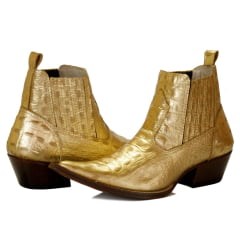 BOTINA/BOTA CANO CURTO COUNTRY MASCULINA COURO DOURADA