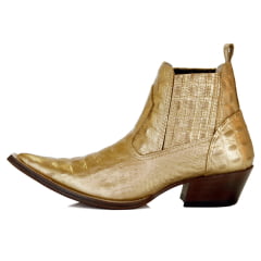 BOTINA/BOTA CANO CURTO COUNTRY MASCULINA COURO DOURADA