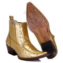 BOTINA/BOTA CANO CURTO COUNTRY MASCULINA COURO DOURADA