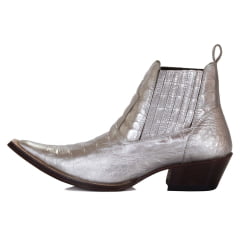 BOTINA/BOTA CANO CURTO COUNTRY MASCULINA COURO PRATA 