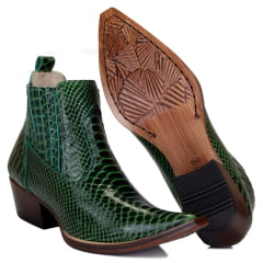 BOTINA/BOTA CANO CURTO COUNTRY MASCULINA COURO VERDE MILITAR