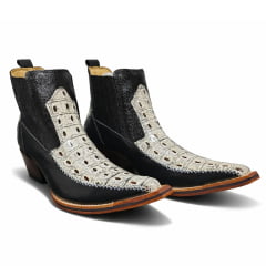 Botina Country Masculina Bico Fino Jacaré Cinza
