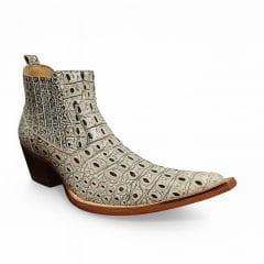 Botina Country Masculina Bico Fino Jacaré Croco Acinzentado