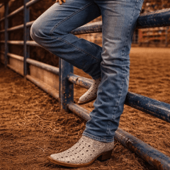 Botina Country Masculina Bico Fino Jacaré Croco Acinzentado