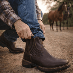 Botina Country Masculina Colorado em Couro Solado Jump Café