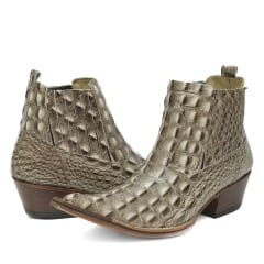 Botina Country Masculina Couro Croco Cromo Solado de Couro
