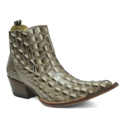 Botina Country Masculina Couro Croco Cromo Solado de Couro