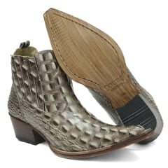 Botina Country Masculina Couro Croco Cromo Solado de Couro