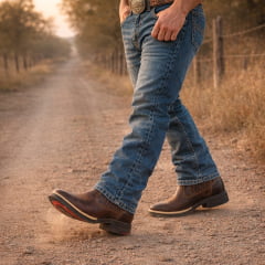 Botina Country Masculina Couro Legítimo com Fôrro de Couro e Sola Antiderrapante