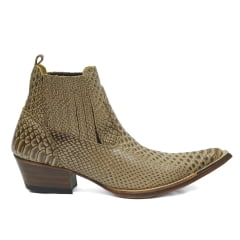Botina Country Masculina Couro Marfim Solado de Couro