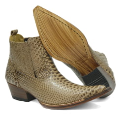 Botina Country Masculina Couro Marfim Solado de Couro