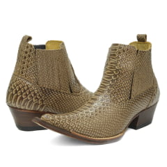 Botina Country Masculina Couro Marfim Solado de Couro