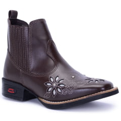 Botina de Couro Feminina Bordado a Laser, Sola de Borracha e Elástico Lateral Várias Cores