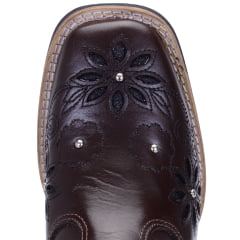 Botina de Couro Preta Feminina com Bordado a Laser e Sola de Borracha Várias Cores