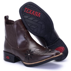 Botina de Couro Preta Feminina com Bordado a Laser e Sola de Borracha Várias Cores