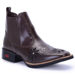 Botina de Couro Preta Feminina com Bordado a Laser e Sola de Borracha Várias Cores