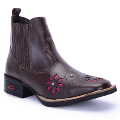 Botina de Couro Preta Feminina com Bordado a Laser e Sola de Borracha Várias Cores