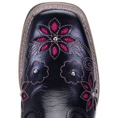 Botina de Couro Preta Feminina com Bordado a Laser e Sola de Borracha Várias Cores