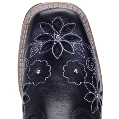 Botina de Couro Preta Feminina com Bordado a Laser e Sola de Borracha Várias Cores