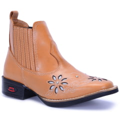 Botina de Couro Preta Feminina com Bordado a Laser e Sola de Borracha Várias Cores