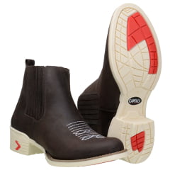 Botina Masculina Bico Redondo Solado Bege em Couro Legítimo