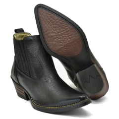 Botina Masculina Country Bico Fino Couro Sola TR Floater Preta