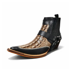 Botina Masculina Country Bico Fino Jacaré Couro Bovino
