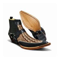 Botina Masculina Country Bico Fino Jacaré Couro Bovino