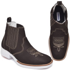 Botina Masculina em Couro Nobuck Café Sola Branco